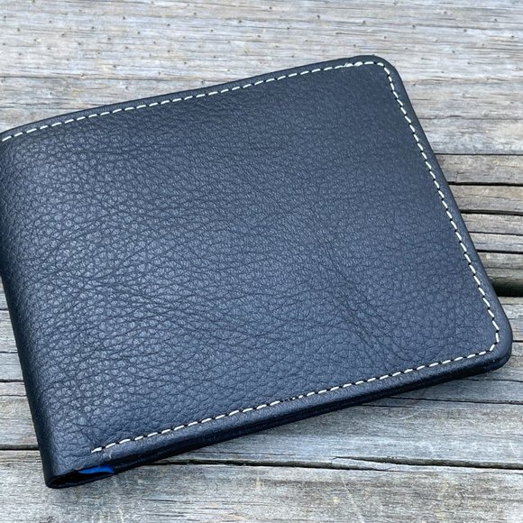 Handmade Leather Wallet BlueBlack Men Card Holder Bifold Purse Multi CardHolder - Picture 5 of 16